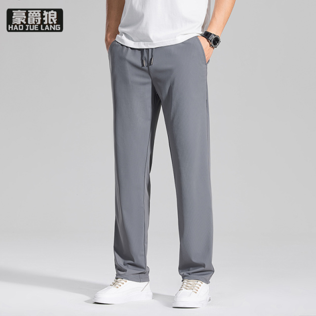 11669745.男士休闲裤春秋款直筒弹力松紧腰柔软舒适运动裤夏薄款冰丝男裤