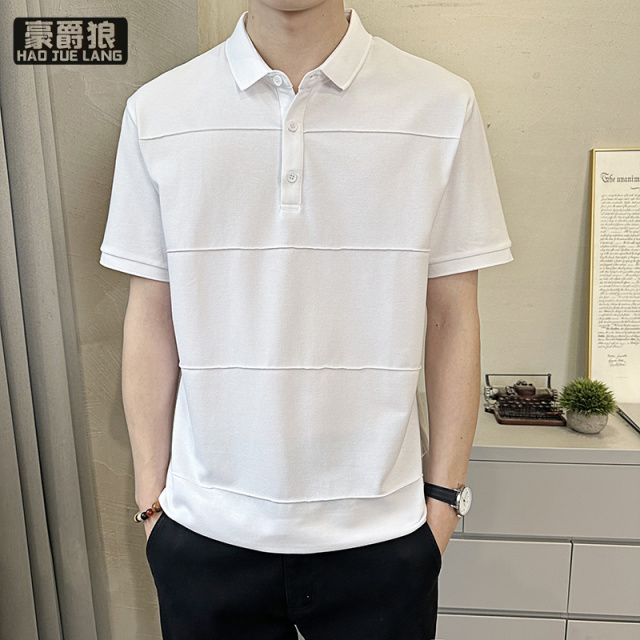 11676225.褶皱线工艺日系风POLO衫翻领短袖T恤夏季简约百搭翻领短袖
