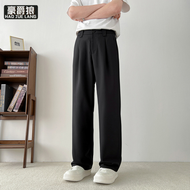 11676292.春夏季高级垂感西裤男宽松直筒长裤子韩系潮流通勤阔腿休闲裤