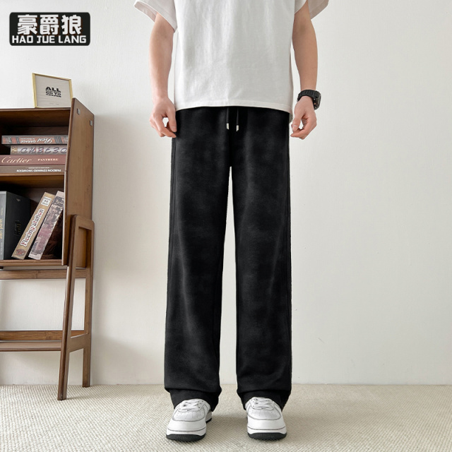 11676231.春季新款扎染美式高级感校园风宽松卫裤直筒阔腿运动休闲裤