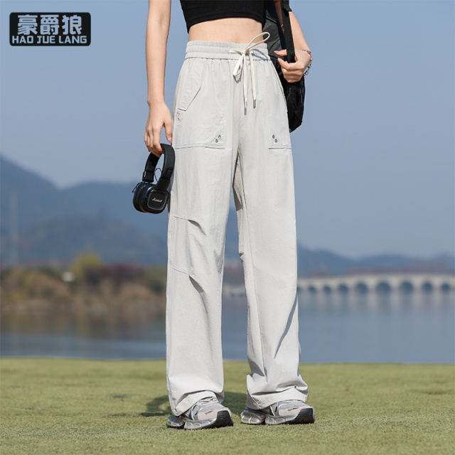 11676262.直筒工装裤男夏季美式高街抽绳直筒伞兵裤登山户外轻薄透气休闲裤