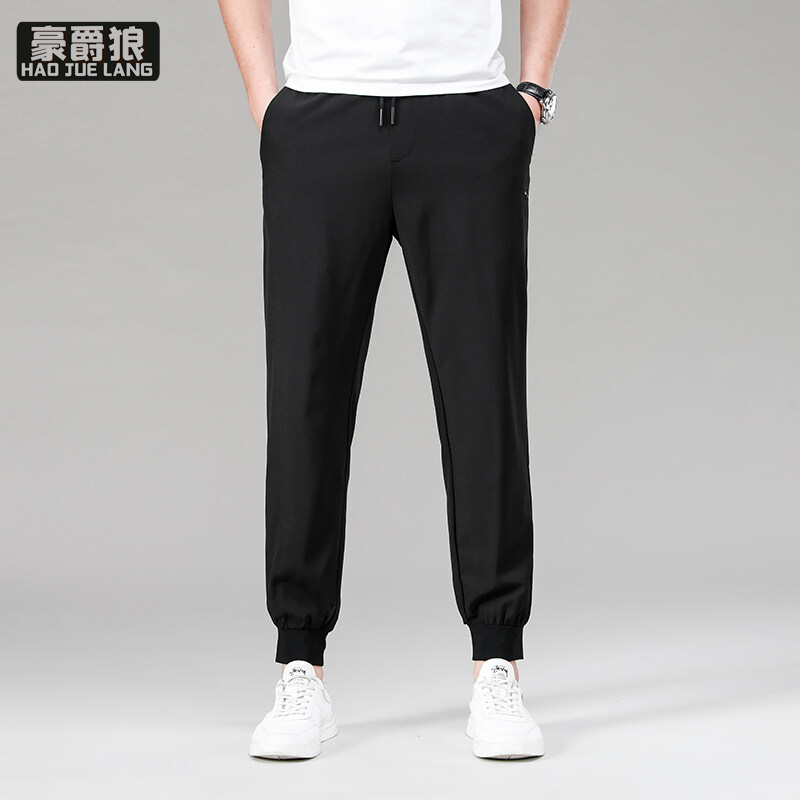 11676263.春夏季男士轻薄运动休闲裤修身松紧带束脚裤弹力长裤