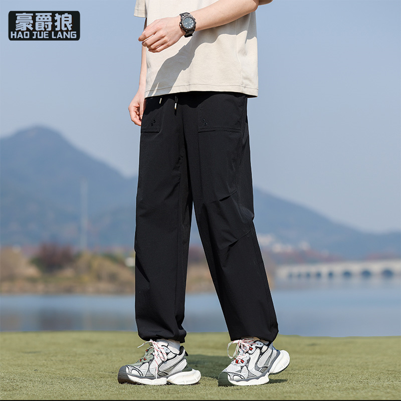11676262.直筒工装裤男夏季美式高街抽绳直筒伞兵裤登山户外轻薄透气休闲裤