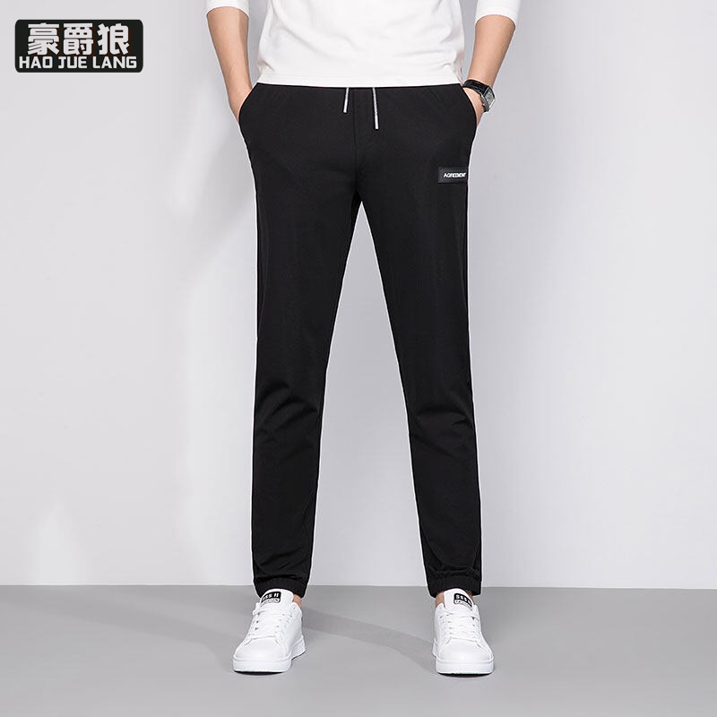 11676244.春夏季冰丝裤子薄款宽松男士潮牌运动束脚裤透气速干休闲裤