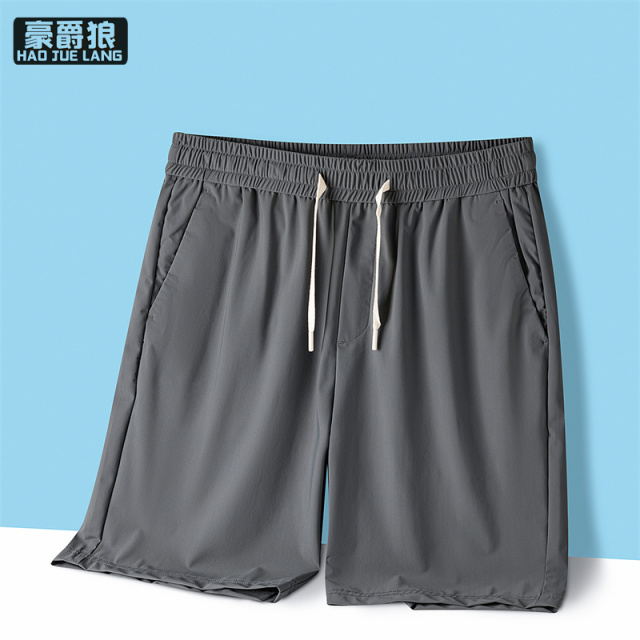 11676251.冰丝短裤男士夏季新款宽松直筒五分中裤休闲运动沙滩裤子男潮