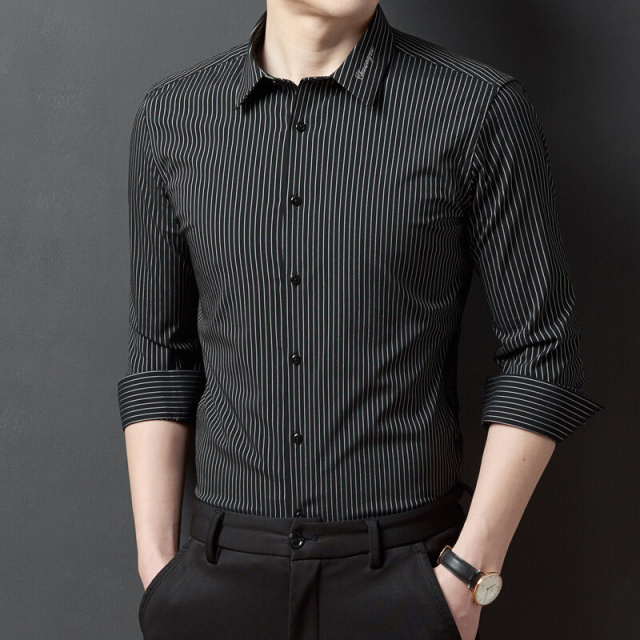 11688419.高档新款条纹领口刺绣长袖衬衫