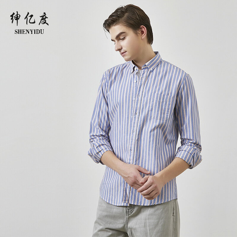 11688566.2025轻商务男士休闲纯棉条纹长袖衬衫