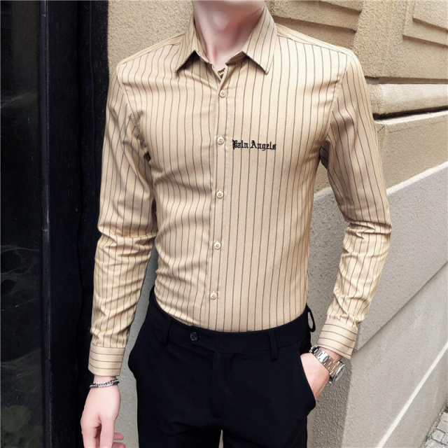11688372.轻商务男弹力竹纤维抗皱条纹刺绣长袖衬衫