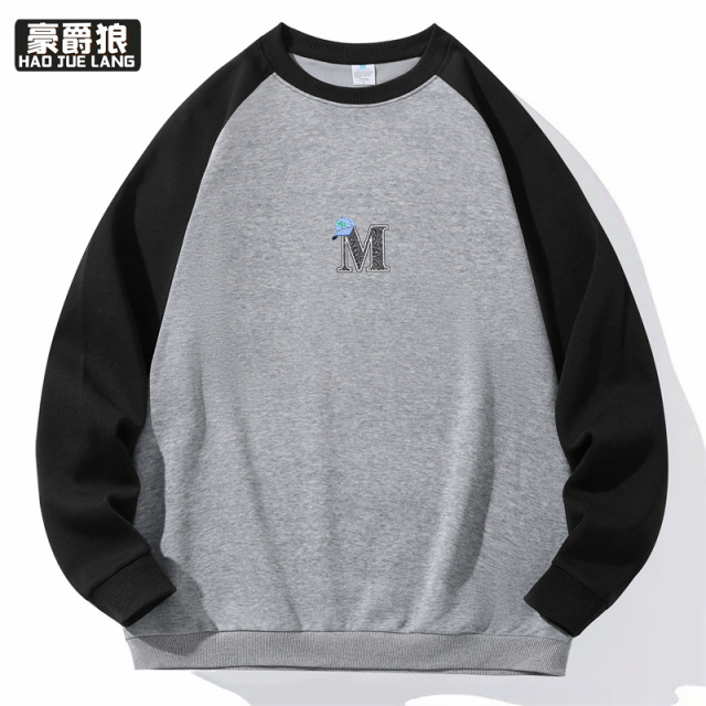 11694038.衣春秋款美式复古拼色上衣男潮牌新款时尚潮流宽松圆领外套