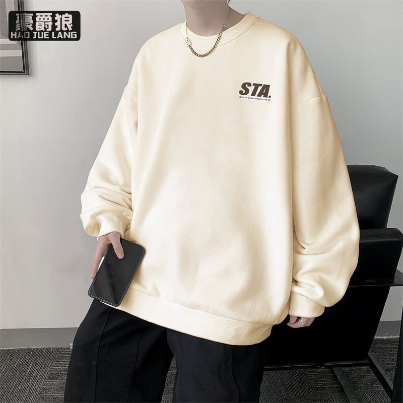 11693957.港风卫衣男青少年春秋季新款落肩印花长袖t恤男生圆领打底衫