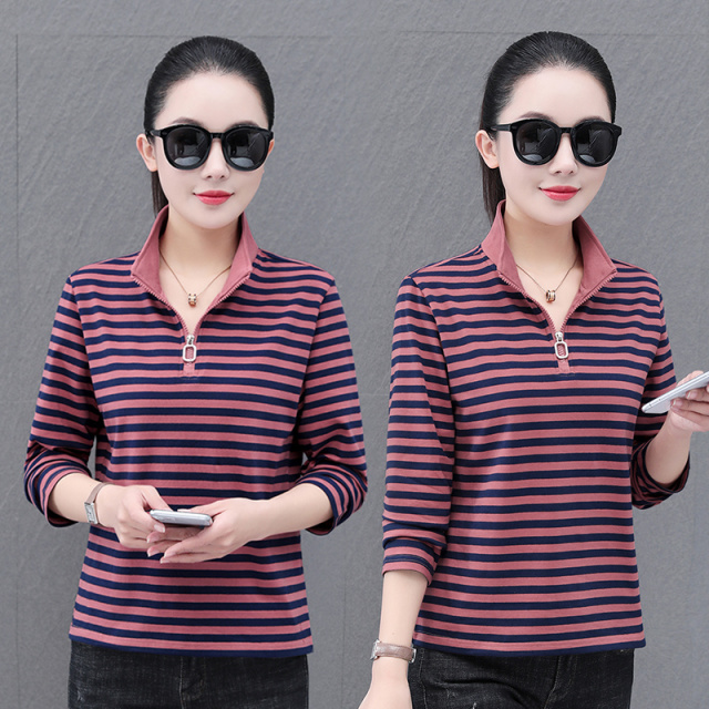 11692032.7-CY春秋新款女式立领半拉链条纹减龄百搭长袖T恤【7-CY女装1】