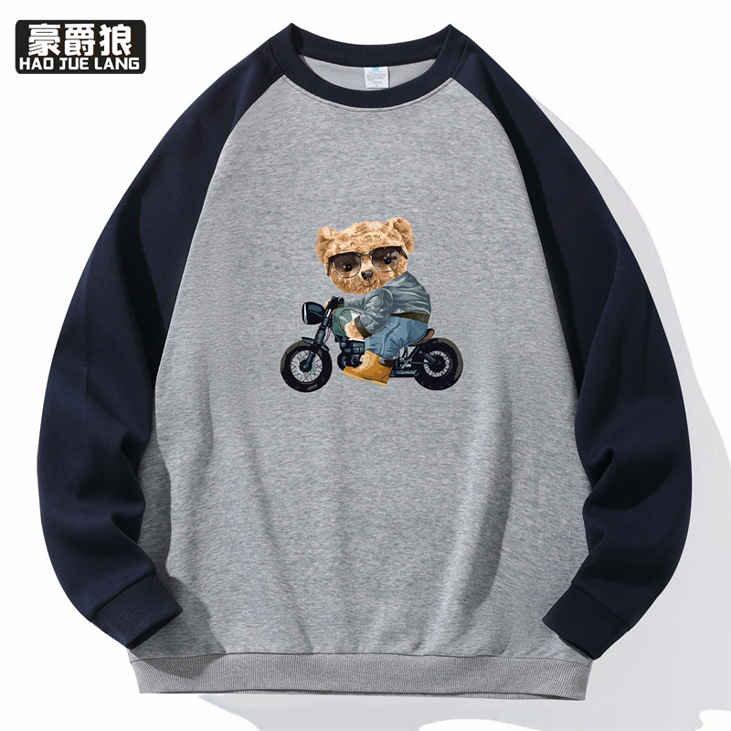 11693987.春季男新款华棉拼接宽松落肩圆领印花男卫衣打底衫