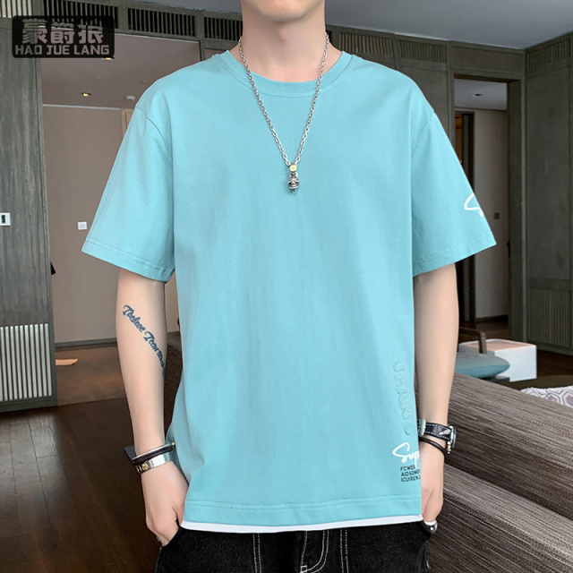 11693907.美式纯棉男士短袖新款宽松百搭T恤夏季潮牌休闲纯色上衣