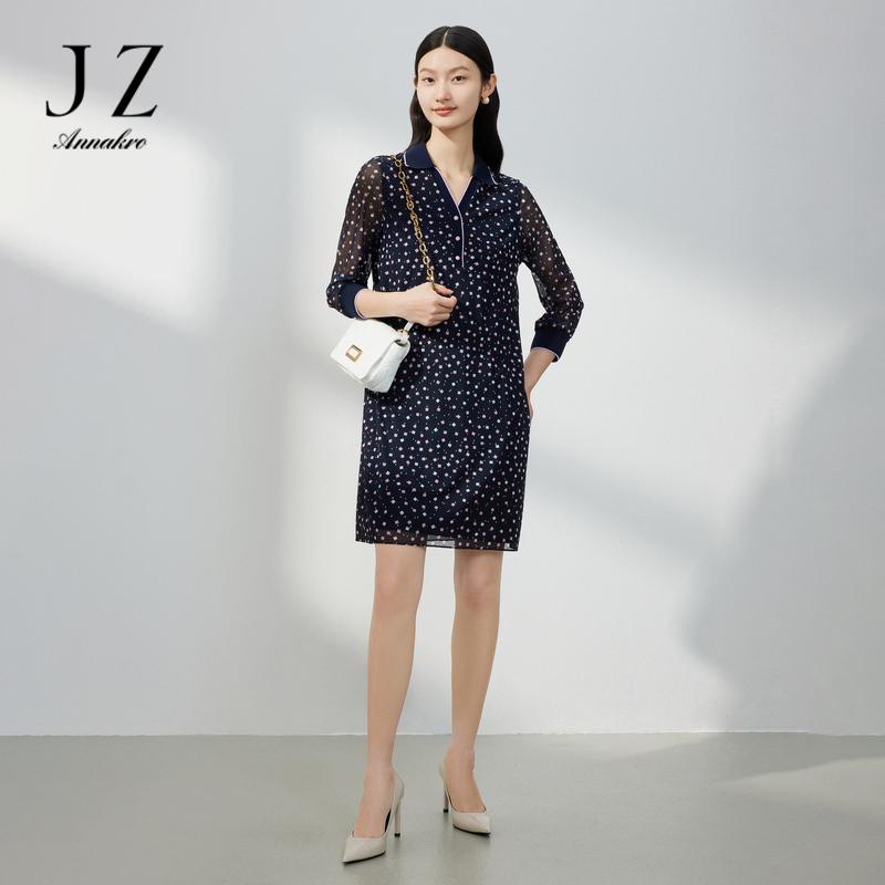 11694952.JZ玖姿几何印花POLO连衣裙女装2023春季新款轻松感裙子