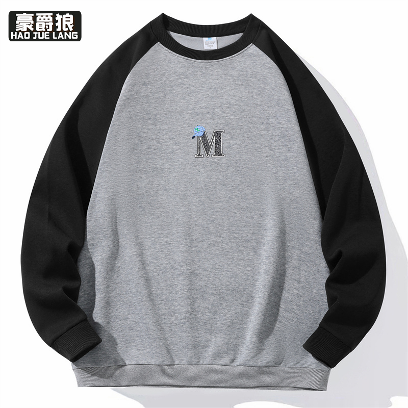 11694038.衣春秋款美式复古拼色上衣男潮牌新款时尚潮流宽松圆领外套