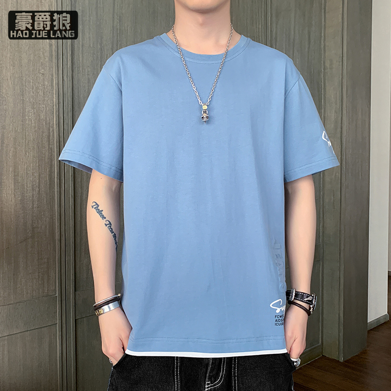 11693907.美式纯棉男士短袖新款宽松百搭T恤夏季潮牌休闲纯色上衣