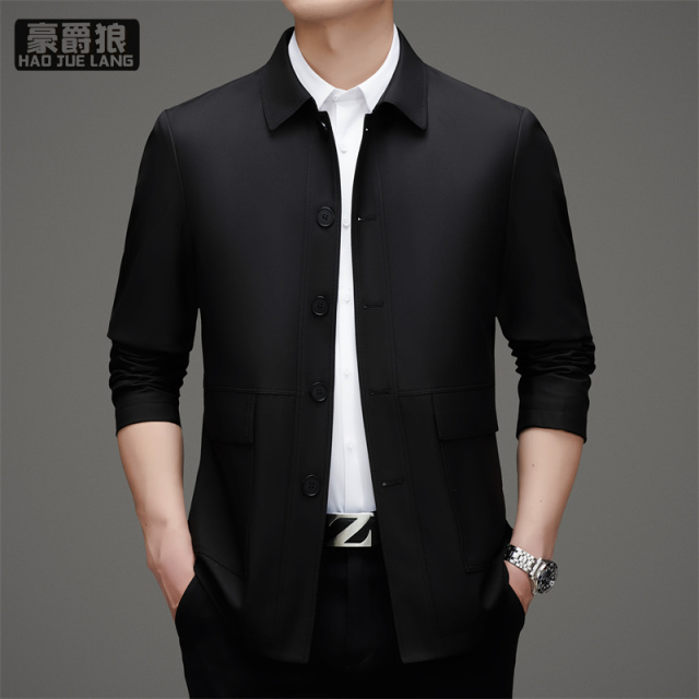 11693888.中年男士商务休闲翻领茄克衫春季新款时尚简约爸爸装外套