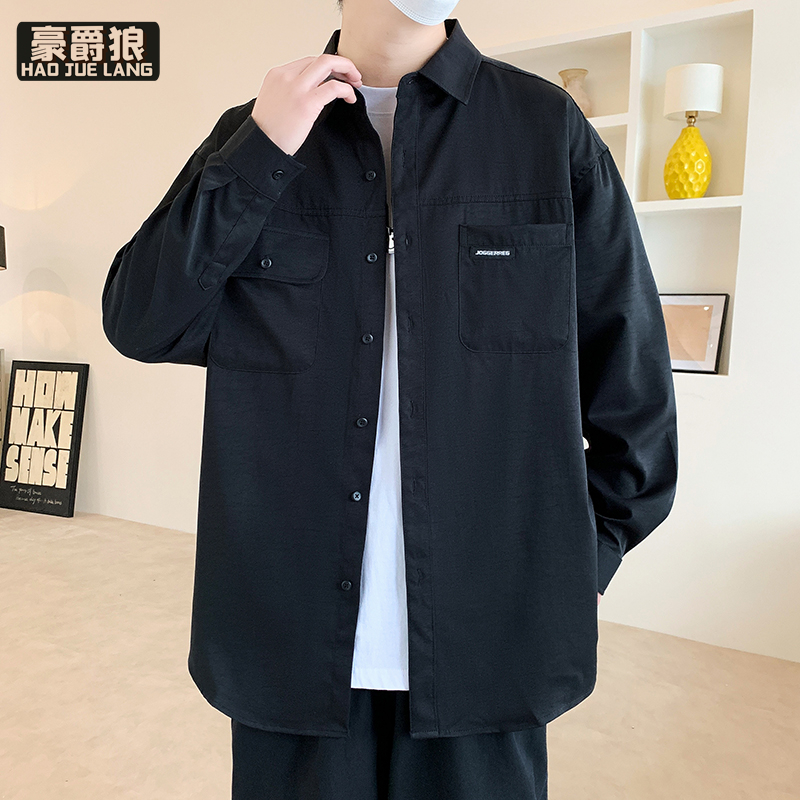 11693956.春季衬衫男学生青少年休闲衬衣宽松版型港风日系春秋外套