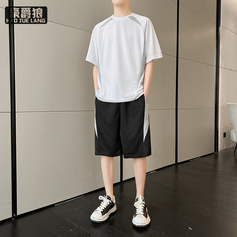 11693879.男士夏季新款短袖T短裤套装潮牌时尚青少年运动服整套