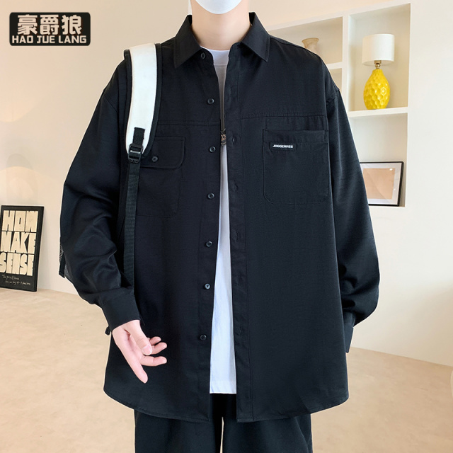 11693956.春季衬衫男学生青少年休闲衬衣宽松版型港风日系春秋外套