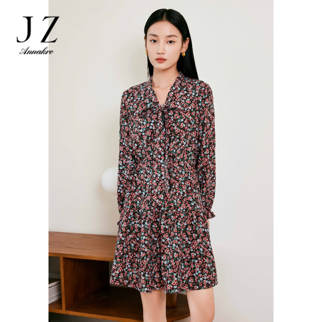 11701661.JZ玖姿南法假日碎花连衣裙女装2023春季新款小个子设计感雪纺裙子