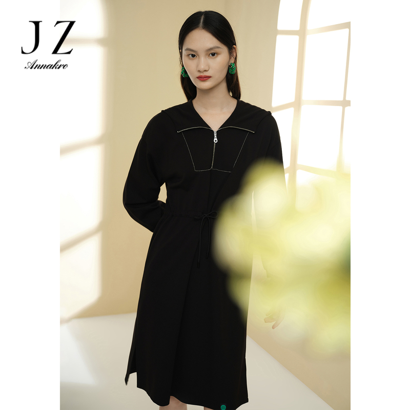 11701688.JZ玖姿商场同款连衣裙女2023春季新款抽绳收腰针织裙子JWCC50024