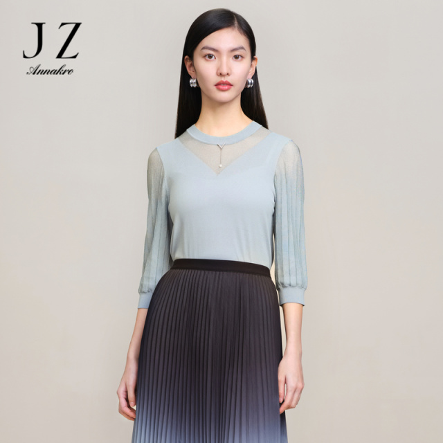 11708690.商场同款JZ玖姿七分袖针织衫女装2024春季新款套头上衣JWDC31001