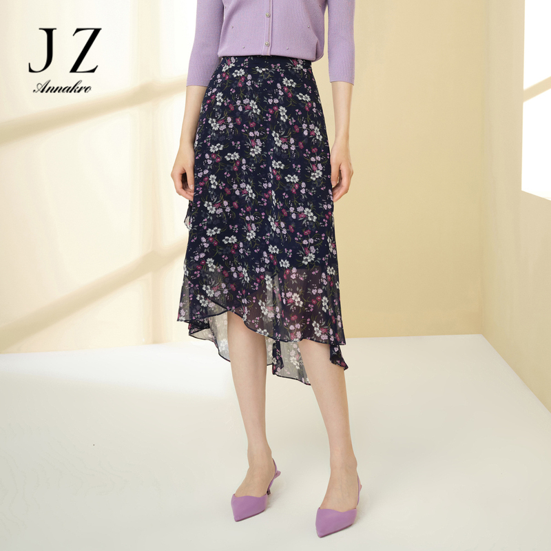 11707829.JZ玖姿商场同款雏菊碎花半身裙春季女雪纺长裙JWCC20002