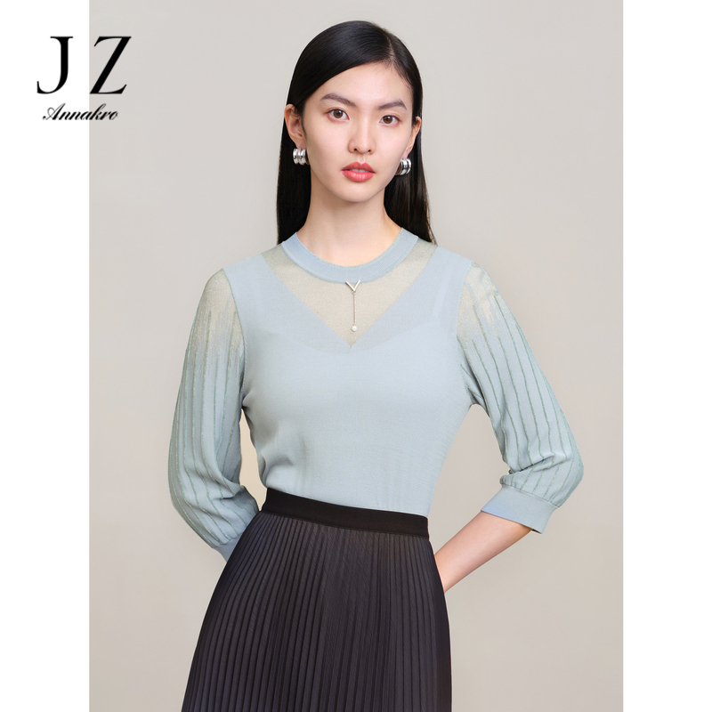11708690.商场同款JZ玖姿七分袖针织衫女装2024春季新款套头上衣JWDC31001
