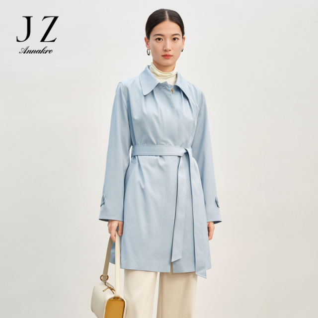 11708484.玖姿安娜蔻复古文艺风简约腰带经典A型薄款风衣女2024春季新款