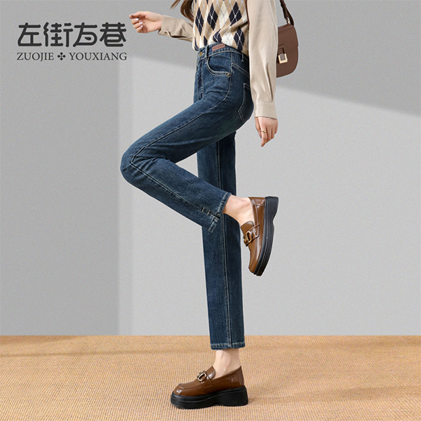 13000901.【左街右巷】春季新款浅色小个子显瘦法棍九分烟管裤