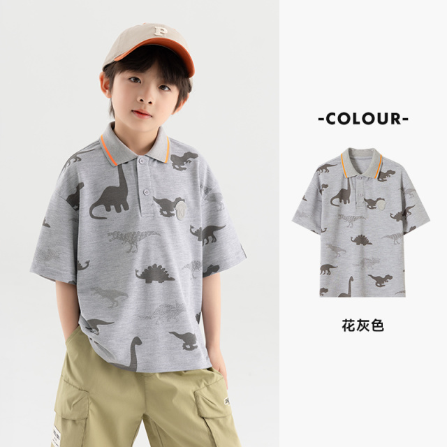 13309134.儿童2025夏季新款Polo衫男童休闲帅气满印T恤中大童软糯有型短袖