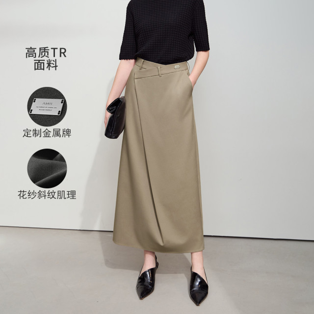 11740566.2025春款优雅通勤免烫抗皱不对称搭片半身裙女A字裙长裙子