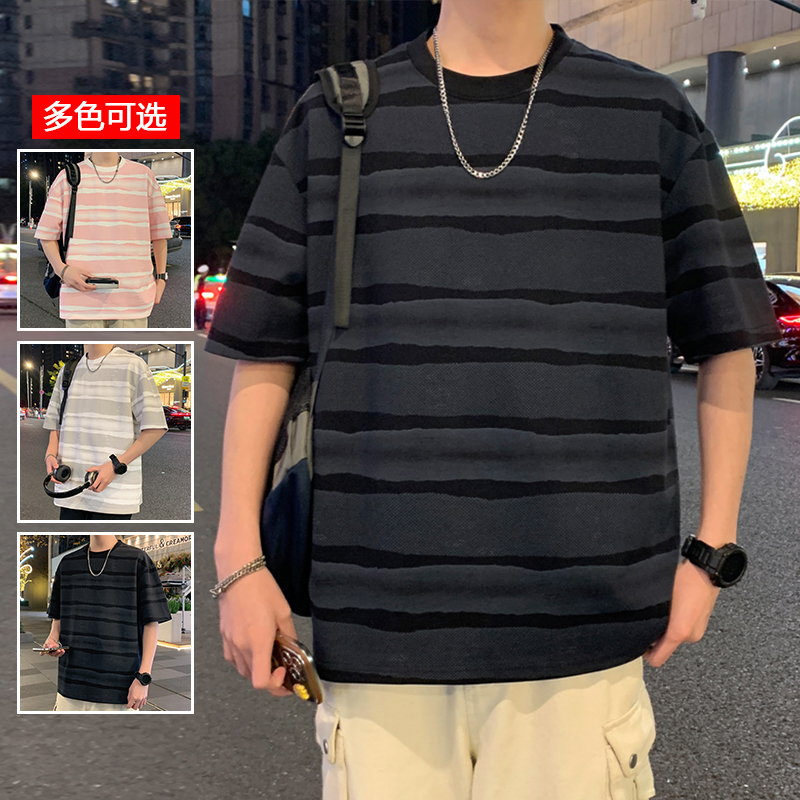 11714071.衣仕梵夏季新款男款简约粗条纹潮流百搭短袖T恤【衣仕梵男装XJ】