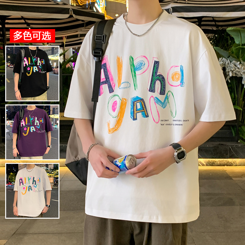 11714075.衣仕梵夏季新款男款潮牌涂鸦字母百搭圆领短袖T恤【衣仕梵男装XJ】