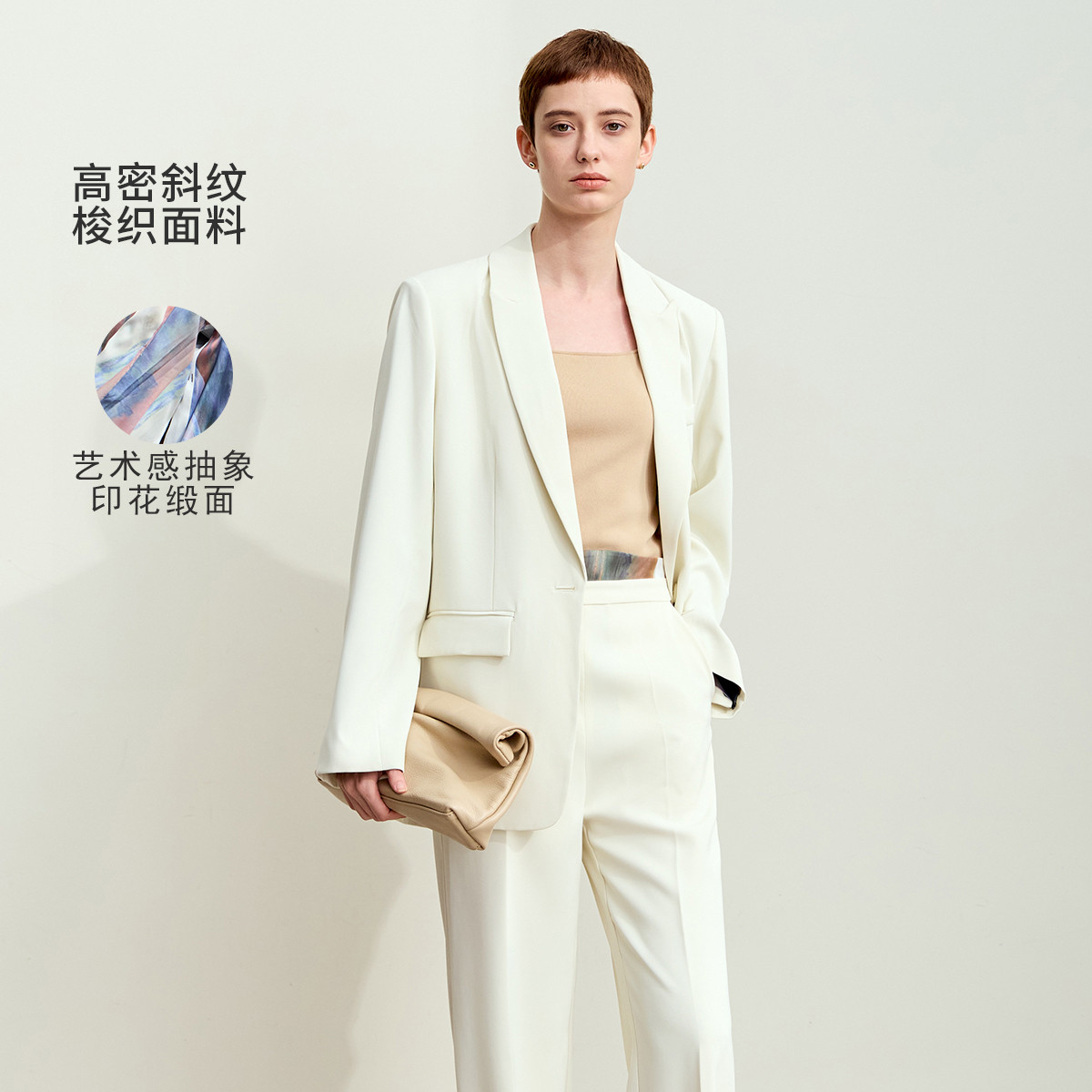 11740462.新款职场通勤风翻驳领印花里布一粒扣垫肩西装女西服上衣