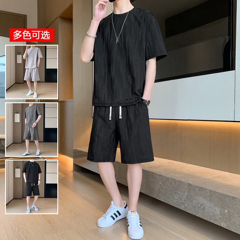 11714111.衣仕梵夏季新款男款纹理感短袖休闲运动套装【衣仕梵男装XJ】