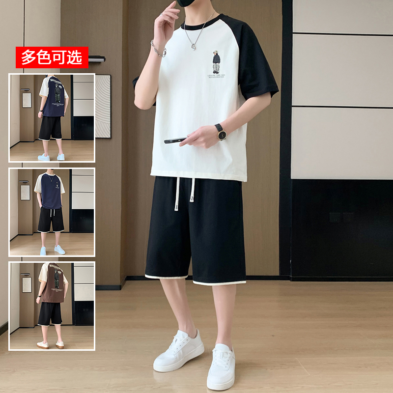11714086.衣仕梵夏季新款男款插肩个性短袖休闲运动套装【衣仕梵男装XJ】