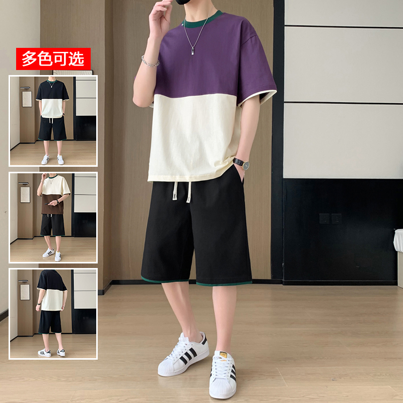 11714100.衣仕梵夏季新款男款拼接短袖休闲运动套装【衣仕梵男装XJ】