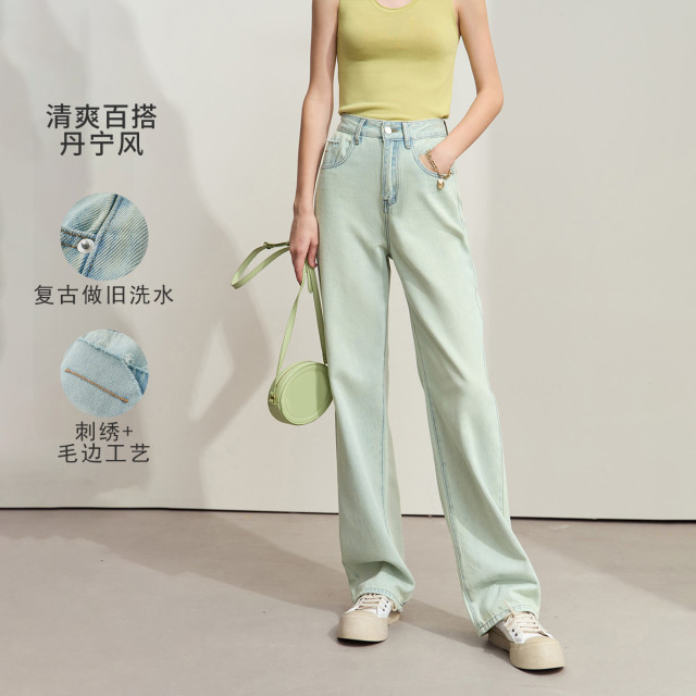 11740727.【复古丹宁风】2025春款刺绣直筒裤牛仔裤长裤女浅色休闲裤子