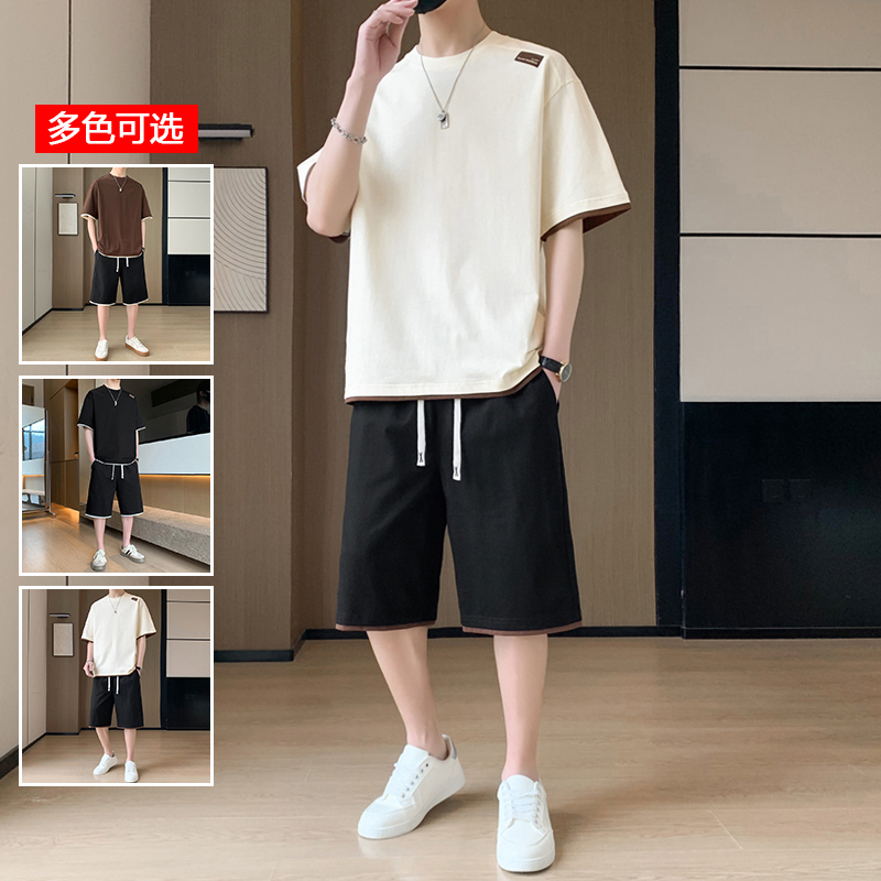 11714114.衣仕梵夏季新款男款假两件短袖简约休闲运动套装【衣仕梵男装XJ】