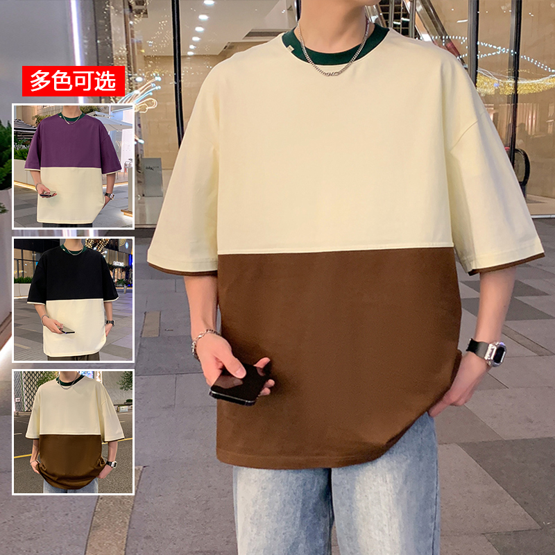 11714081.衣仕梵夏季新款男款拼接撞色潮流百搭短袖T恤【衣仕梵男装XJ】