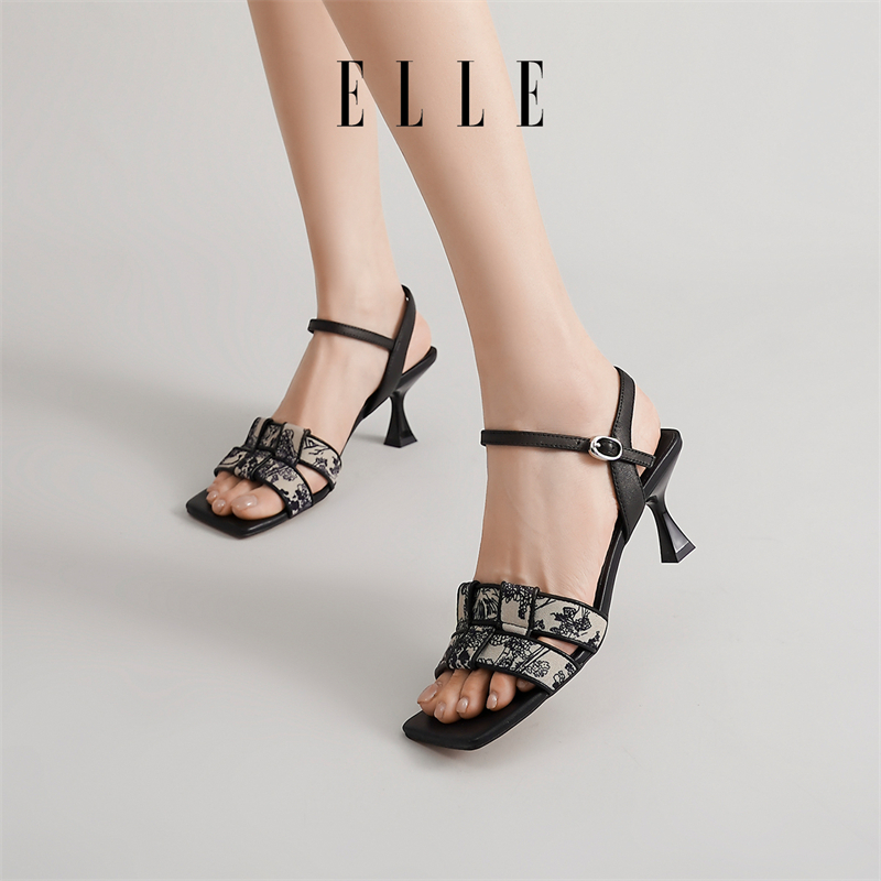 11716069.ELLE妈妈凉鞋女2025新款夏季外穿国风女鞋细跟一字带高跟鞋凉拖鞋