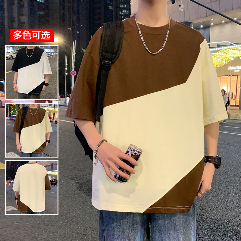 11717387.衣仕梵夏季新款男款不规则拼接潮流百搭短袖T恤【衣仕梵男装XJ】
