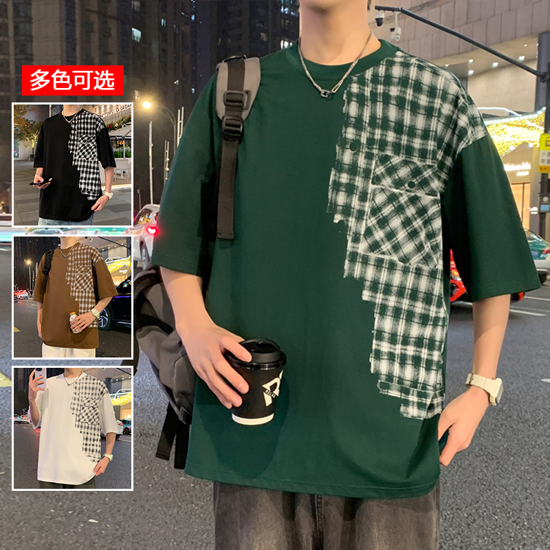 11714110.衣仕梵夏季新款男款潮流格子拼接百搭短袖T恤【衣仕梵男装XJ】