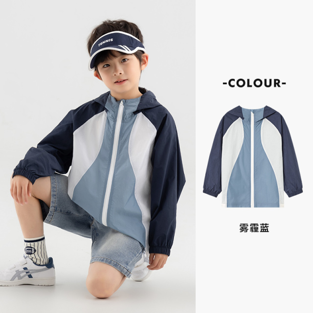 13309088.【动感拼色】儿童外套夏季宽帽檐遮阳服男童户外轻盈透气皮肤衣