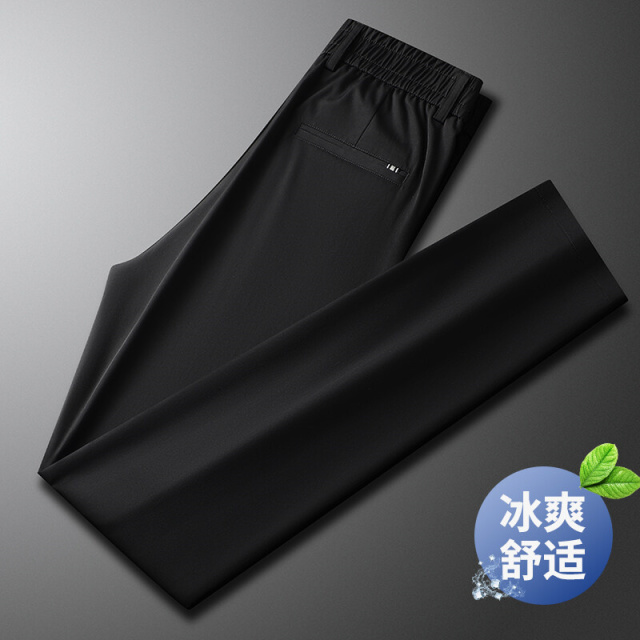 11731604.2025松紧腰冰丝弹力休闲裤夏季薄款免烫中年宽松直筒商务男裤