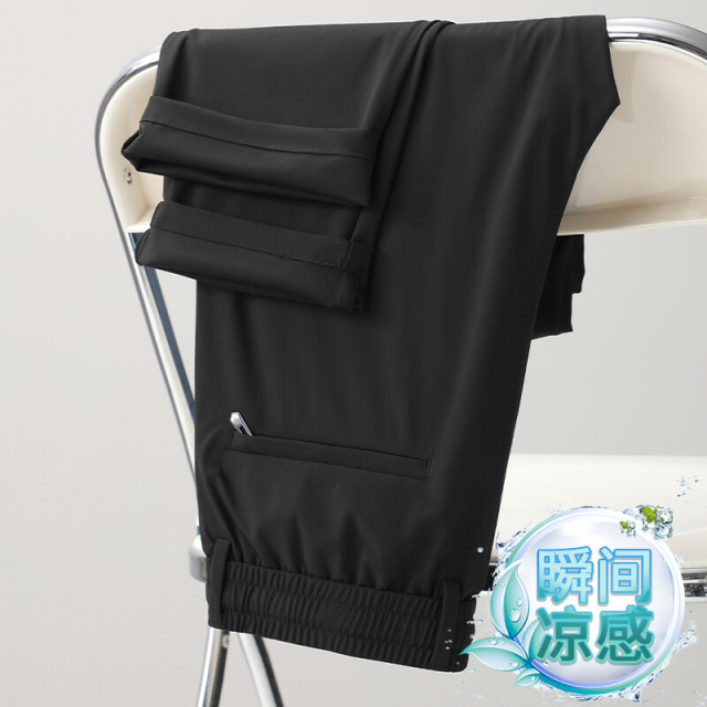 11731646.2025夏季薄款冰丝弹力松紧裤宽松直筒男士休闲裤免烫抗皱速干裤子