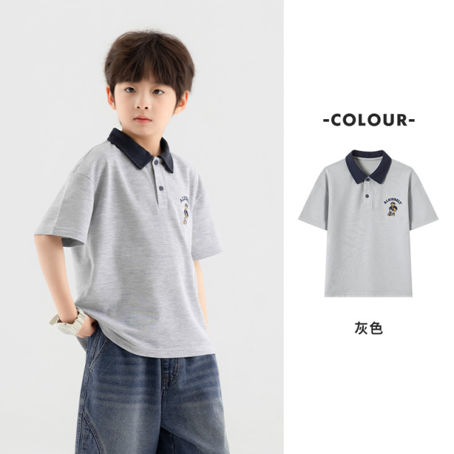 13309106.儿童2025夏季运动小熊刺绣休闲POLO衫男童短袖T恤中大童学院上衣
