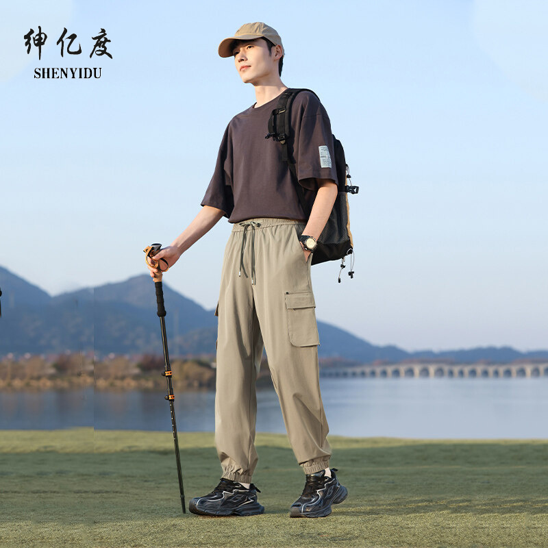 11731705.2025新款束脚休闲裤潮牌冰丝工装裤春夏户外多口袋男裤A
